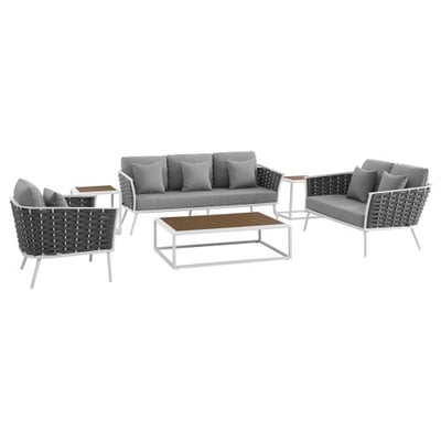 Modway EEI-3159-WHI-GRY-SET Stance Outdoor Patio Aluminum Sectional Sofa Set, 6 Piece, White Gray