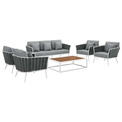 Modway EEI-3168-WHI-GRY-SET Stance Outdoor Patio Aluminum Sectional Sofa Set, 6 Piece, White Gray
