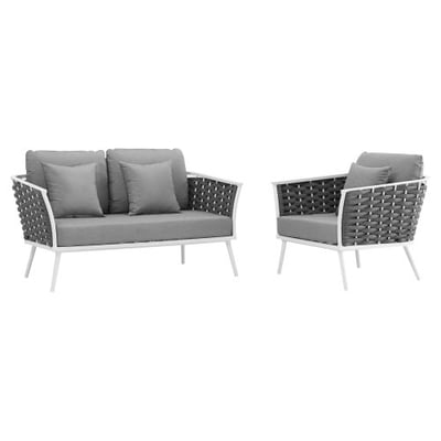Modway EEI-3169-WHI-GRY-SET Stance Outdoor Patio Aluminum, Loveseat and Armchair, White Gray