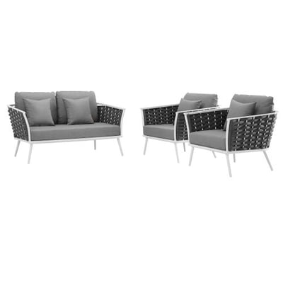 Modway EEI-3170-WHI-GRY-SET Stance Outdoor Patio Aluminum, Loveseat and Two Armchairs, White Gray