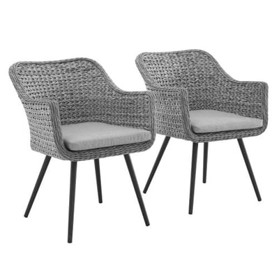 Modway EEI-3181-GRY-GRY-SET Endeavor Outdoor Patio Wicker Rattan Dining Armchair, Set of 2, Gray