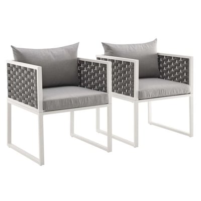 Modway EEI-3183-WHI-GRY-SET Stance Outdoor Patio Aluminum Dining Armchair, Set of 2, White Gray