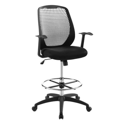 Modway Intrepid Mesh Adjustable Swivel Standing Desk Reception Drafting Chair in Black