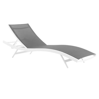 Modway Glimpse Aluminum Mesh Outdoor Patio Poolside Deck Chaise Lounge Chair in White Gray