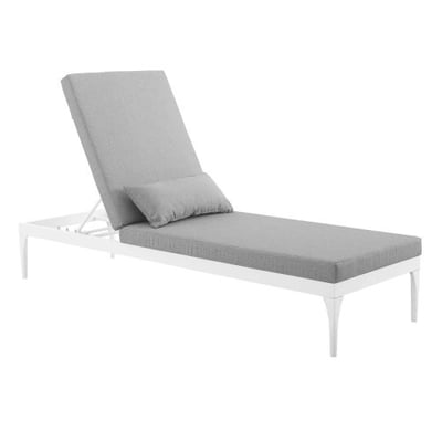 Modway Perspective Aluminum Outdoor Patio Chaise with Cushions, Lounge Chair, White Gray