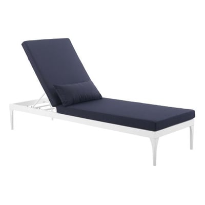 Modway Perspective Aluminum Outdoor Patio Chaise with Cushions, Lounge Chair, White Navy