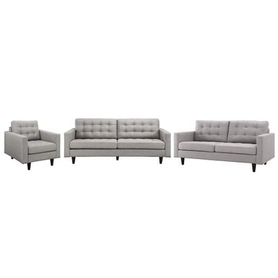 Modway EEI-3316-LGR Empress Sofa, Loveseat Armchair Set of 3, Light Gray