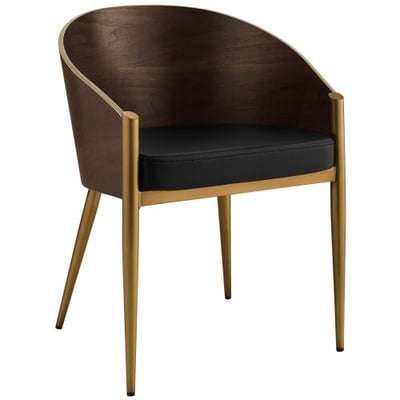 Modway Cooper Mid-Century Dining Chair in Faux Leather Upholstered Seat and Gold Legs in Gold