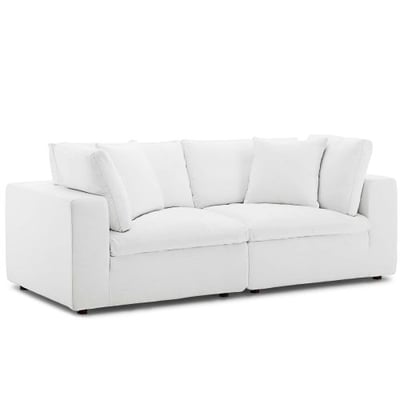 Modway Commix Down Filled Overstuffed 2 Piece Sectional Sofa Set, Two Corner Chairs, White