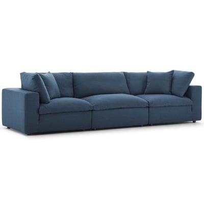 Modway Commix Down Filled Overstuffed 3 Piece Sectional Sofa Set, Armless Chair/Two Corner Chairs, Azure