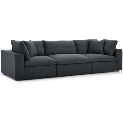 Modway Commix Down Filled Overstuffed 3 Piece Sectional Sofa Set, Armless Chair/Two Corner Chairs, Gray