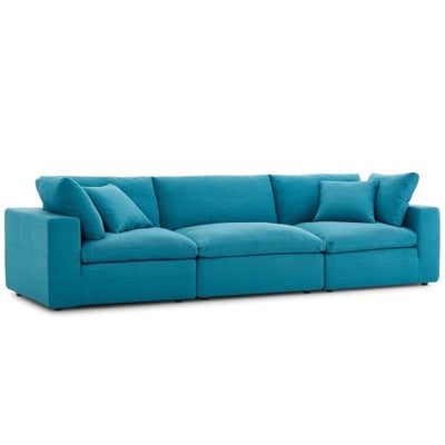 Modway Commix Down Filled Overstuffed 3 Piece Sectional Sofa Set, Armless Chair/Two Corner Chairs, Teal