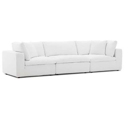 Modway Commix Down Filled Overstuffed 3 Piece Sectional Sofa Set, Armless Chair/Two Corner Chairs, White