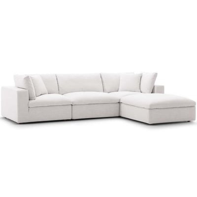 Modway Commix Down Down Filled Overstuffed 4 Piece Sectional Sofa Set, Seating for 3 - Ottoman, Beige