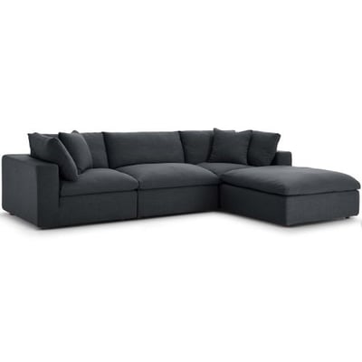 Modway Commix Down Down Filled Overstuffed 4 Piece Sectional Sofa Set, Seating for 3 - Ottoman, Gray