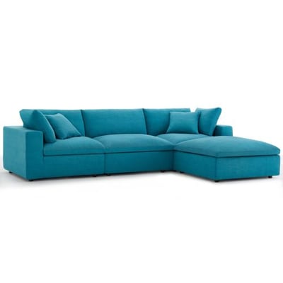 Modway Commix Down-Filled Overstuffed Upholstered 4-Piece Sectional Sofa Set in Teal2