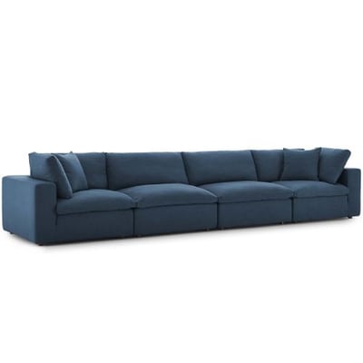 Modway Commix Down-Filled Overstuffed Upholstered 4-Piece Sectional Sofa Set in Azure