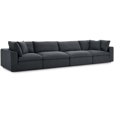 Modway Commix Down-Filled Overstuffed Upholstered 4-Piece Sectional Sofa Set in Gray