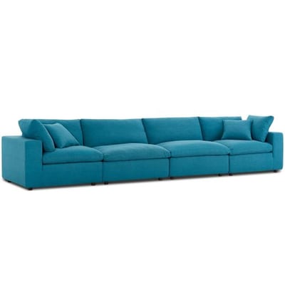 Modway Commix Down-Filled Overstuffed Upholstered 4-Piece Sectional Sofa Set in Teal