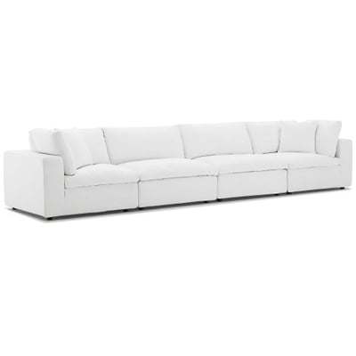 Modway Commix Down-Filled Overstuffed Upholstered 4-Piece Sectional Sofa Set in White