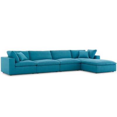 Modway Commix Down-Filled Overstuffed Upholstered 5-Piece Sectional Sofa Set in Teal1