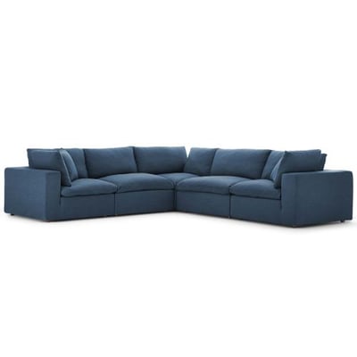 Modway Commix Down-Filled Overstuffed Upholstered 5-Piece Sectional Sofa Set in Azure