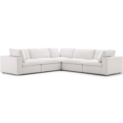 Modway Commix Down-Filled Overstuffed Upholstered 5-Piece Sectional Sofa Set in Beige