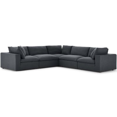 Modway Commix Down-Filled Overstuffed Upholstered 5-Piece Sectional Sofa Set in Gray