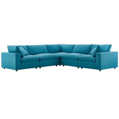 Modway Commix Down-Filled Overstuffed Upholstered 5-Piece Sectional Sofa Set in Teal