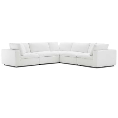 Modway Commix Down-Filled Overstuffed Upholstered 5-Piece Sectional Sofa Set in White