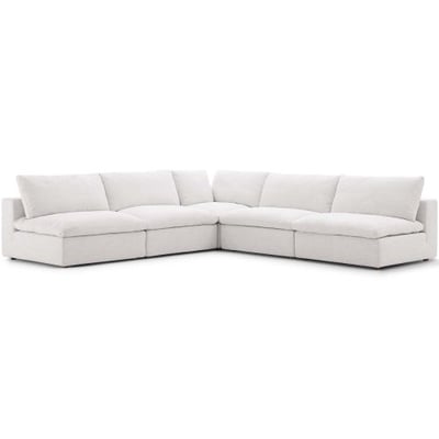 Modway Commix Down Filled Overstuffed 5 Piece Sectional Sofa Set, Corner Chair/Four Armless Chairs, Beige