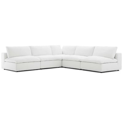 Modway Commix Down Filled Overstuffed 5 Piece Sectional Sofa Set, Corner Chair/Four Armless Chairs, White