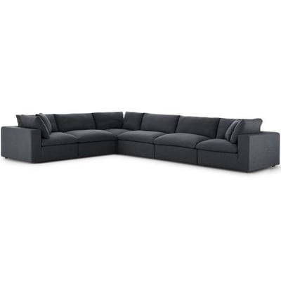 Modway Commix Down-Filled Overstuffed Upholstered 6-Piece Sectional Sofa Set in Gray