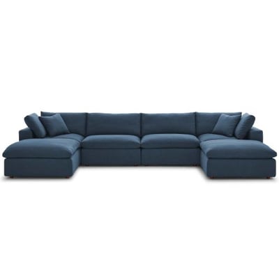Modway Commix Down-Filled Overstuffed Upholstered 6-Piece Sectional Sofa Set in Azure