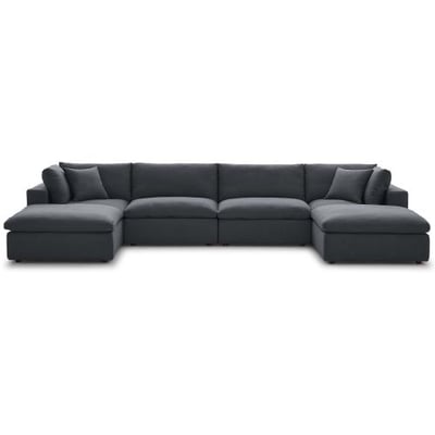 Modway Commix Down Down Filled Overstuffed 6 Piece Sectional Sofa Set, Seating for 4-2 Ottomans, Gray