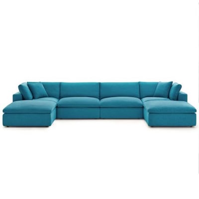 Modway Commix Down-Filled Overstuffed Upholstered 6-Piece Sectional Sofa Set in Teal