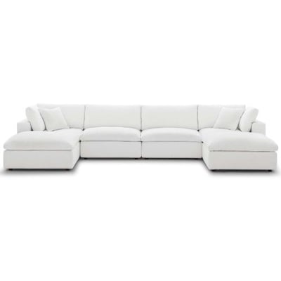Modway Commix Down-Filled Overstuffed Upholstered 6-Piece Sectional Sofa Set in White
