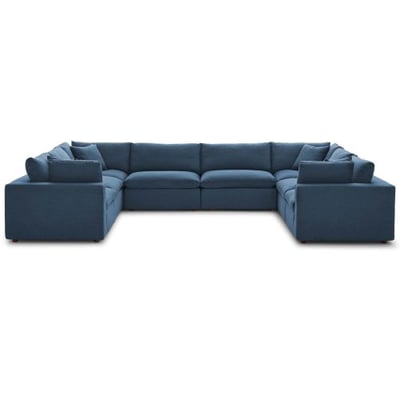 Modway Commix Down-Filled Overstuffed Upholstered 8-Piece Sectional Sofa Set in Azure