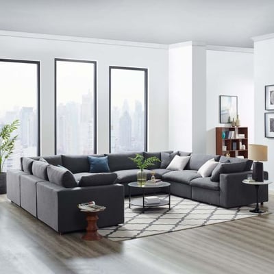 Modway Commix Down-Filled Overstuffed Upholstered 8-Piece Sectional Sofa Set in Gray