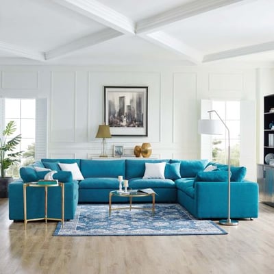 Modway Commix Down-Filled Overstuffed Upholstered 8-Piece Sectional Sofa Set in Teal
