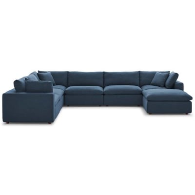 Modway Commix Down-Filled Overstuffed Upholstered 7-Piece Sectional Sofa Set in Azure