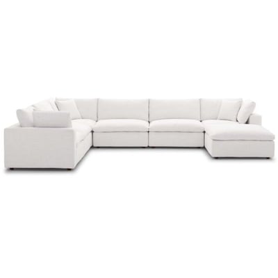 Modway Commix Down Down Filled Overstuffed 7 Piece Sectional Sofa Set, Seating for 6 - Ottoman, Beige