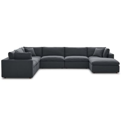 Modway Commix Down Down Filled Overstuffed 7 Piece Sectional Sofa Set, Seating for 6 - Ottoman, Gray