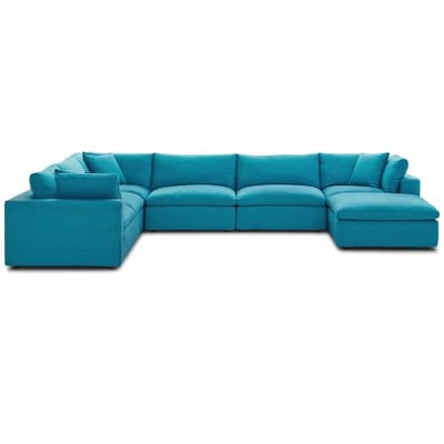 Modway Commix Down-Filled Overstuffed Upholstered 7-Piece Sectional Sofa Set in Teal