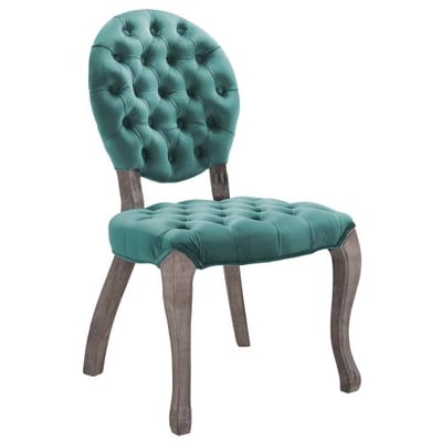 Modway Exhibit French Vintage Dining Performance Velvet Side Chair, Teal