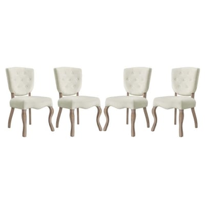 Modway Array French Vintage Tufted Performance Velvet Fully Assembled, Four Dining Chair, Ivory