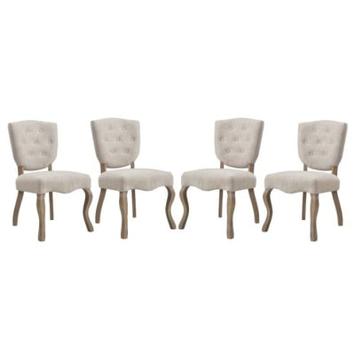 Modway Array French Vintage Tufted Upholstered Fabric Four Dining Chairs in Beige