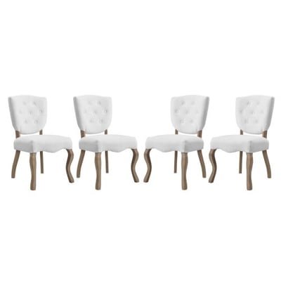 Modway Array French Vintage Tufted Upholstered Fabric Four Dining Chairs in White