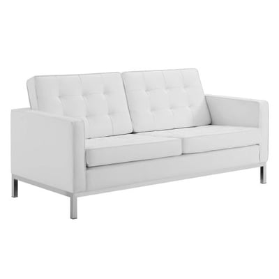 Modway Loft Tufted Button Faux Leather Upholstered Loveseat in Silver White