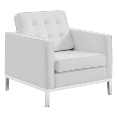 Modway EEI-3391- Loft Tufted Button Faux Leather Upholstered Accent Armchair in Silver White